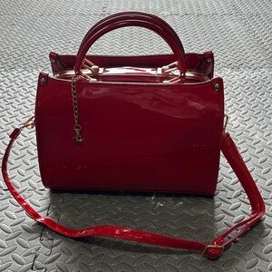 Patent Leather Satchel Handbag in Red